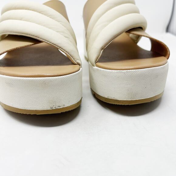 Sorel Womens 9.5 Chalk Honest Beige Cameron Flatform Puff Mule Sandal Leather - Picture 6 of 15